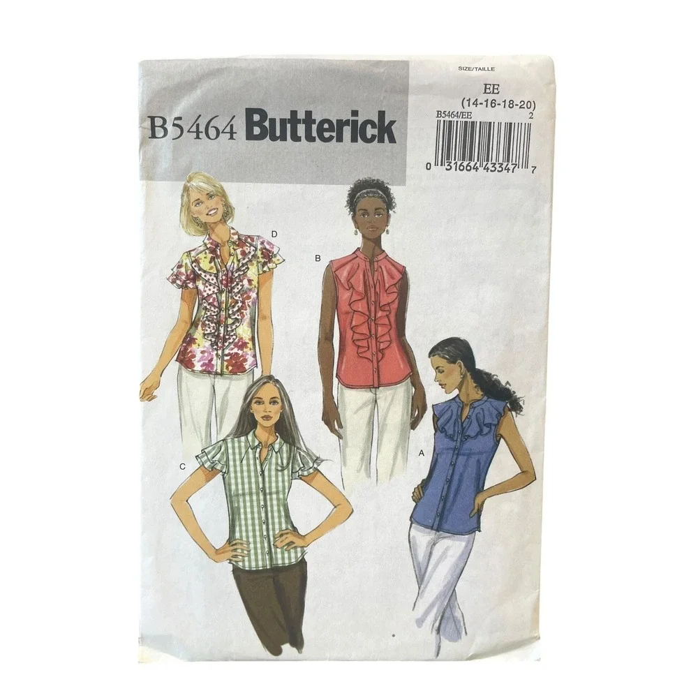 Butterick Sewing Pattern B5464 Misses Blouse EE 14-20 Multicolor Ruffle Button